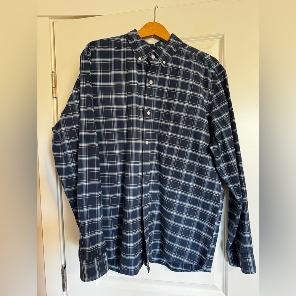 L.L. Bean Men's Blue Checkered Button Down Shirt- Mid Weight